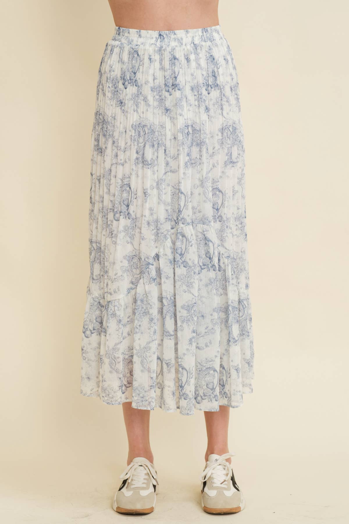 CS13363K - FLORAL PLEATED MIDI SKIRT