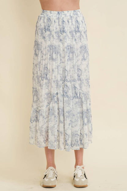 CS13363K - FLORAL PLEATED MIDI SKIRT