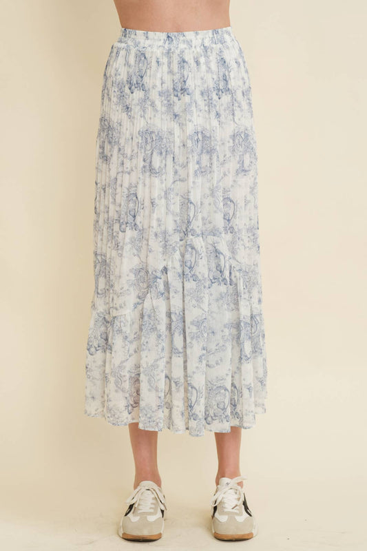 CS13363K - FLORAL PLEATED MIDI SKIRT