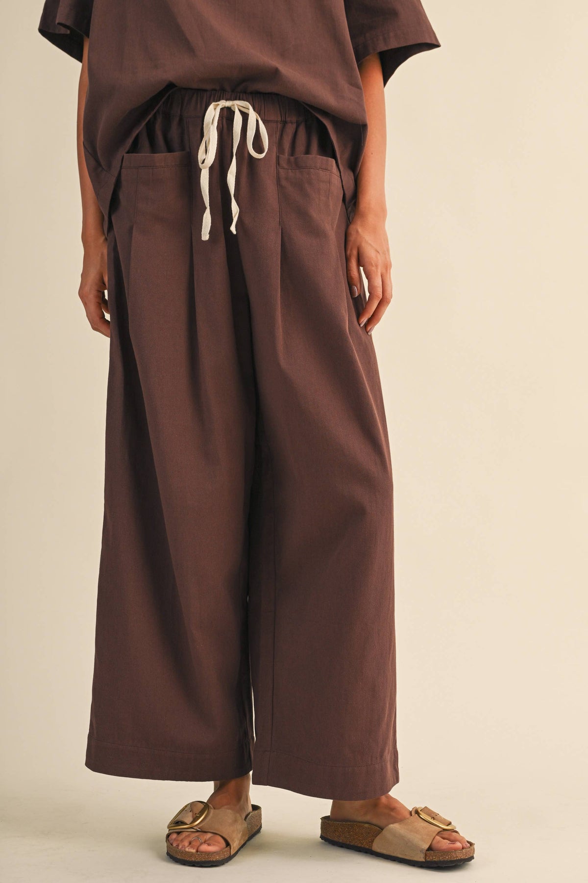 IST6073 RELAXED FIT TOP AND WIDE LEG CROPPED PANTS SET