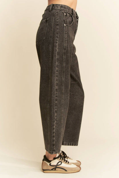 PATCH POCKET WIDE LEG CULOTTE DENIM BARREL PANTS
