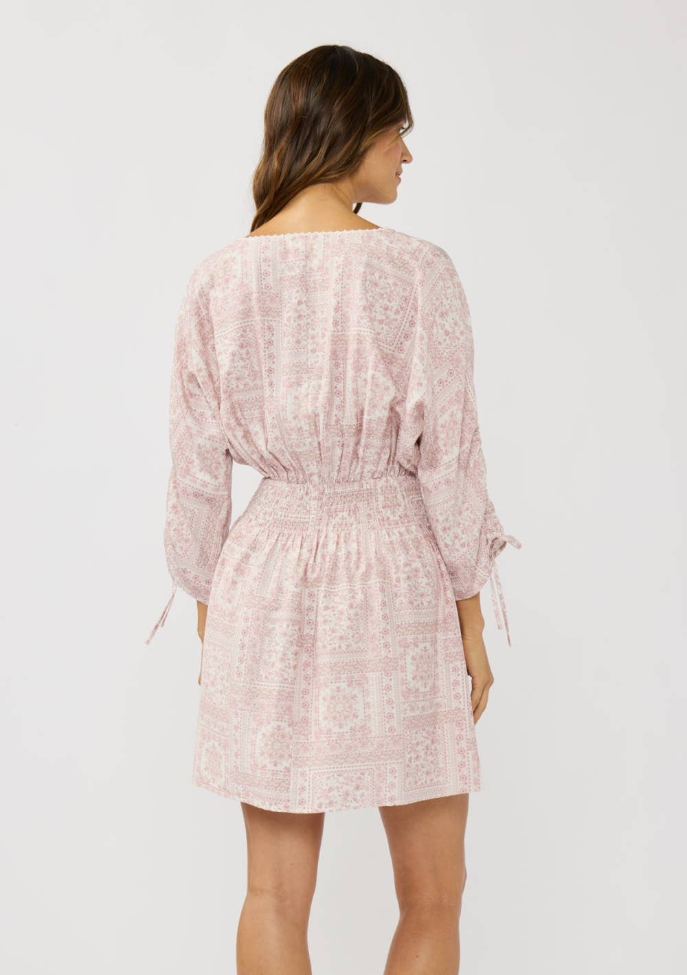 Floral Patchwork Smocked Waist Mini Dress