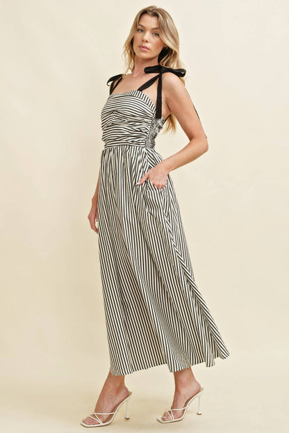 CD13260A - SHOULDER TIE STRIPED MAXI DRESS