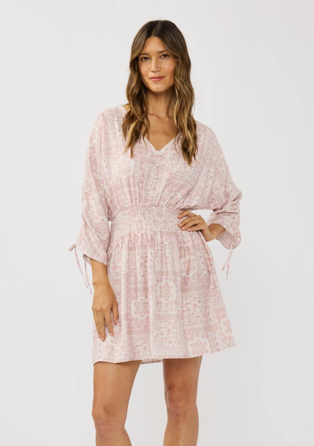 Floral Patchwork Smocked Waist Mini Dress