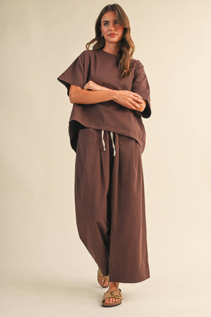 IST6073 RELAXED FIT TOP AND WIDE LEG CROPPED PANTS SET