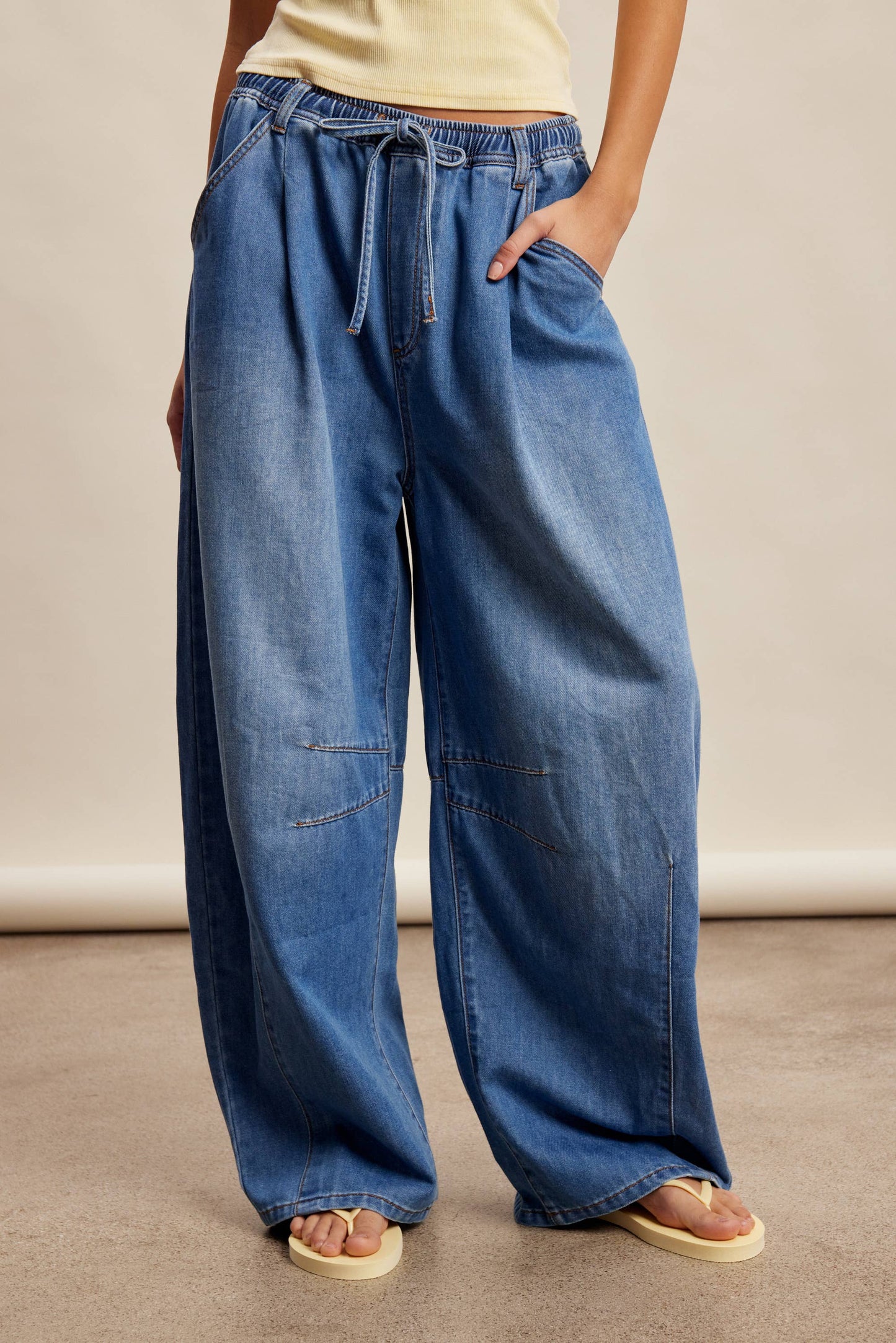 Drawstring Wide-Leg Denim Pants LP0278