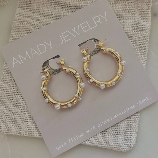 Pearls Gold Hoop Earrings Stainless Steel waterproof