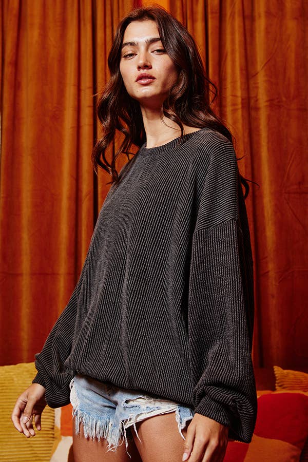 Stripe Textured Knit Comfy Sweatshirt