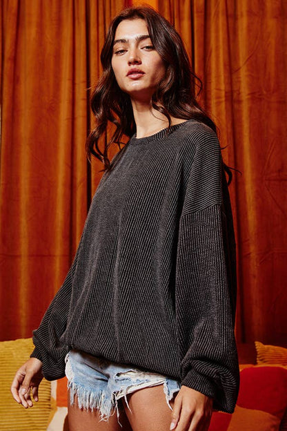 Stripe Textured Knit Comfy Sweatshirt