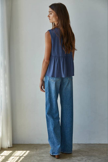 Knit Rayon Spandex Jersey Round Neck Sleeveless Top