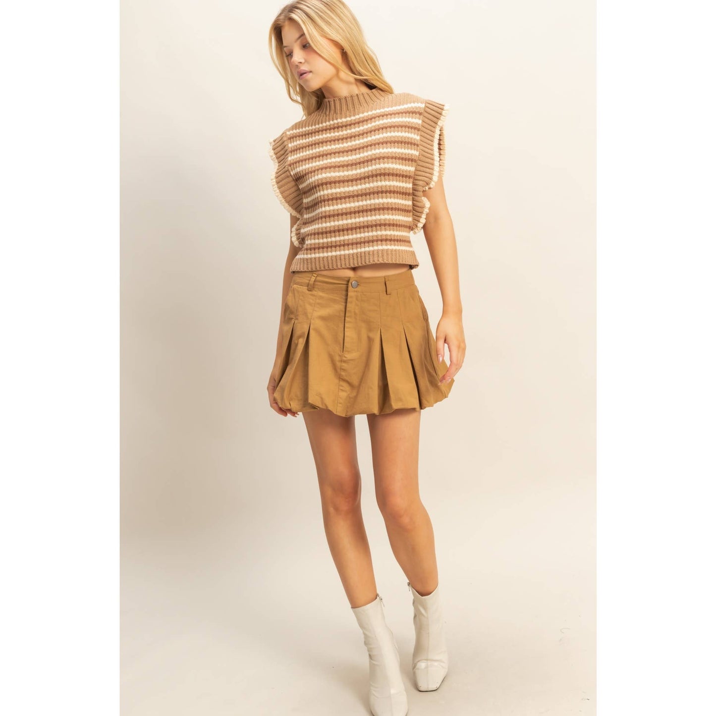 Chic Striped Mock Neck Sleeveless Sweater Vest