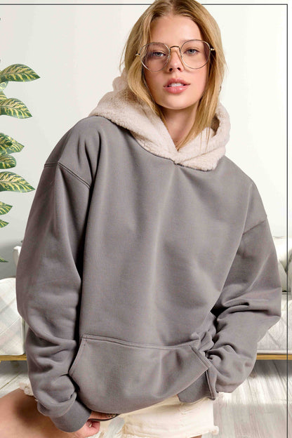 MDT7717-Cozy Fur Hooded Unisex Pullover Sweatshirt