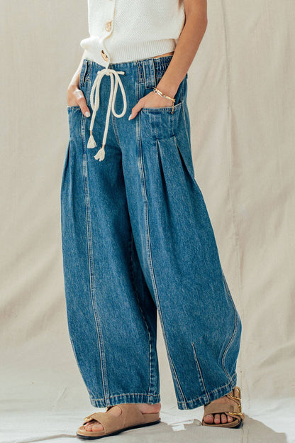 Rope Drawstring Balloon Pants Pleated Front