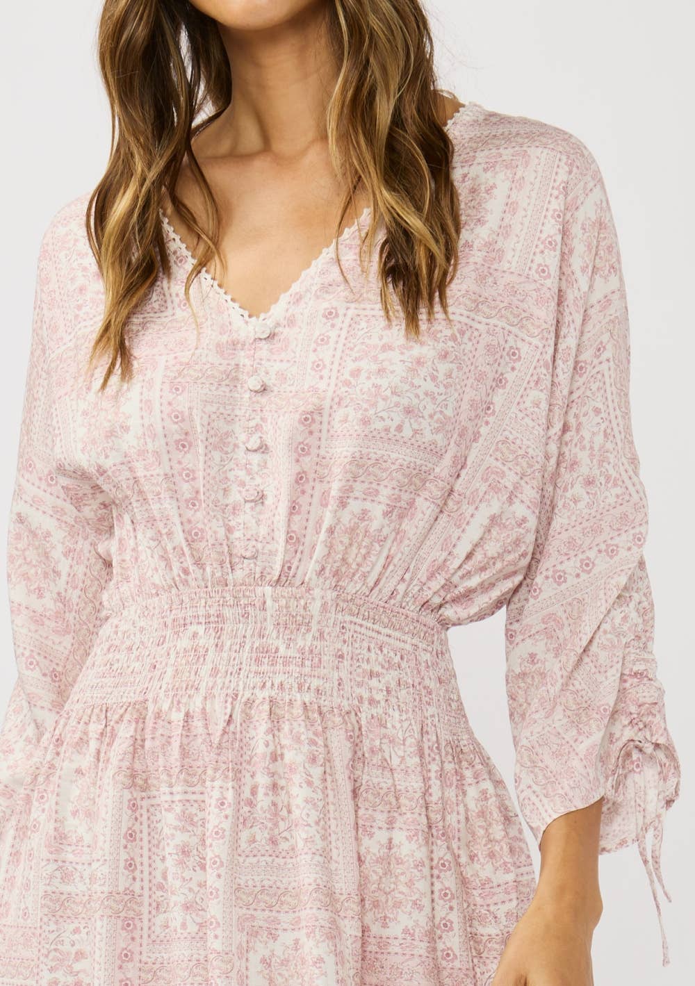 Floral Patchwork Smocked Waist Mini Dress