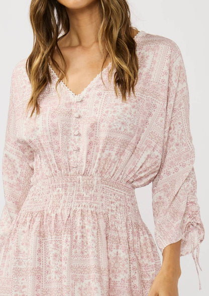 Floral Patchwork Smocked Waist Mini Dress