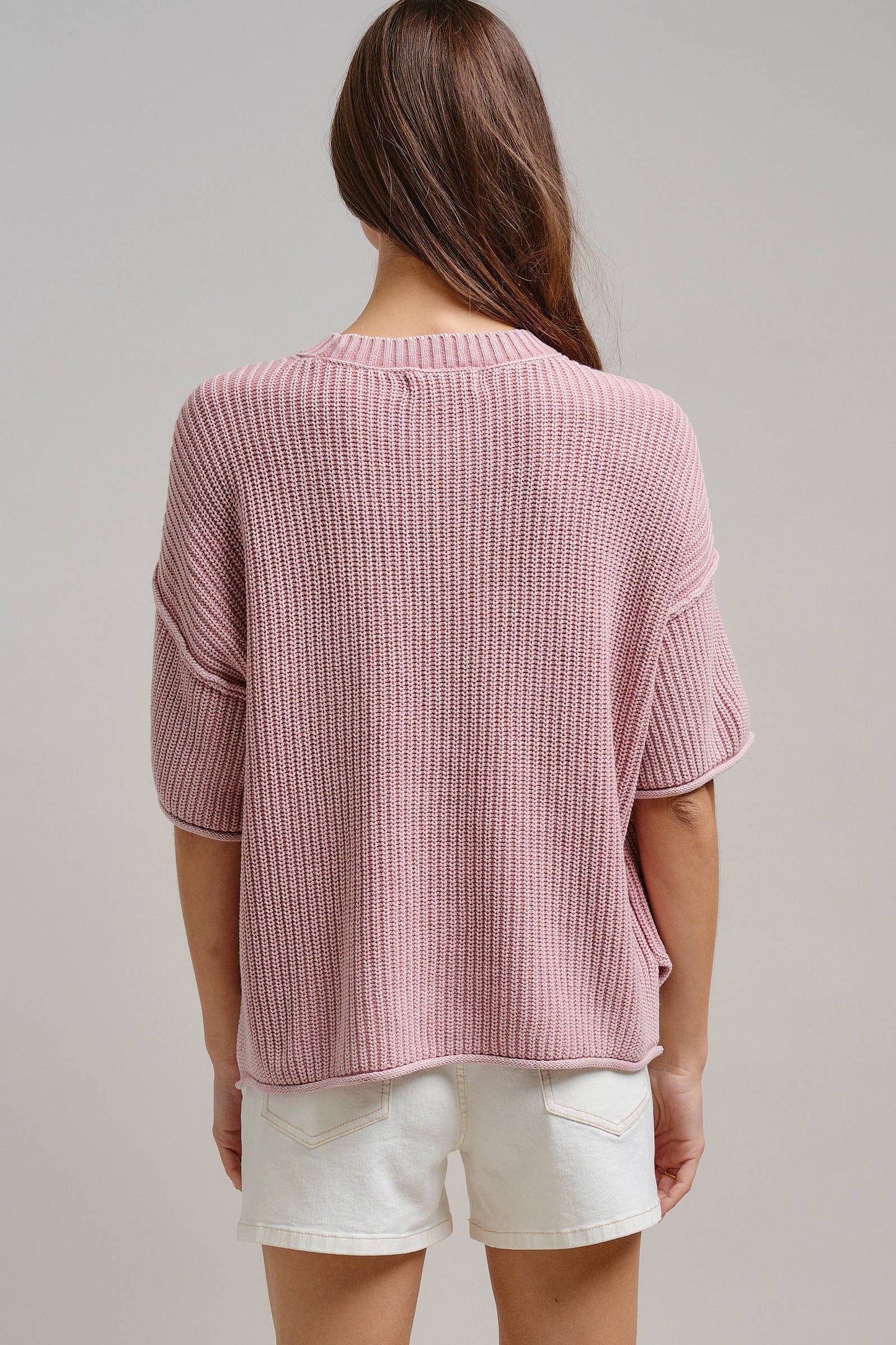 Mineral Wash Exposed Seam Short Sleeve Sweater