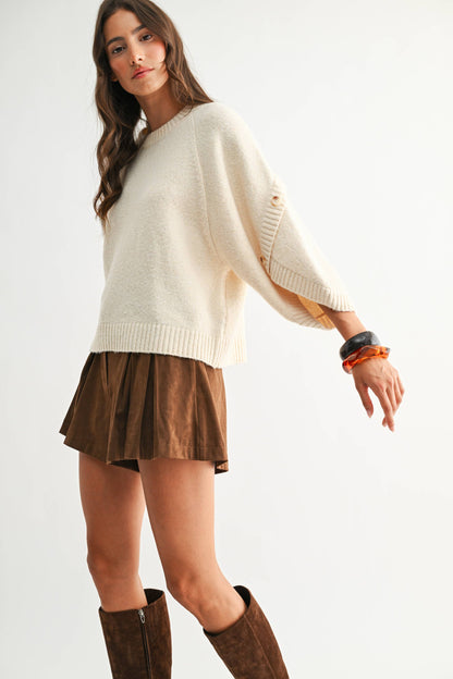 CJW27001 BUTTON SLEEVE KNIT PULLOVER