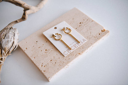 Lunar Line Bar Pendant Hoop Earrings Stainless Steel