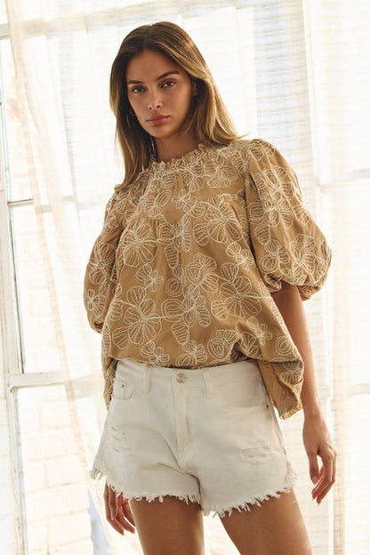 Embroidered Babydoll Blouse