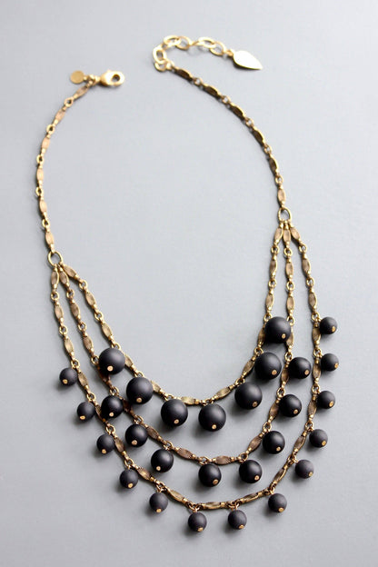 HYL316 Matte jet glass bib necklace