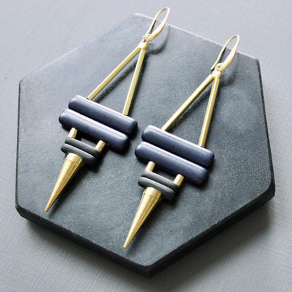 navy and black spike earrings