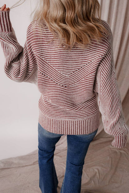 Dahlia Striped Print Ribbed Knit Boat Neck Baggy Sweater