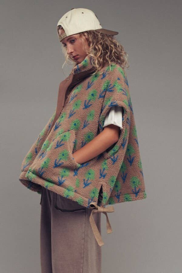 Floral Sherpa Oversize Vest