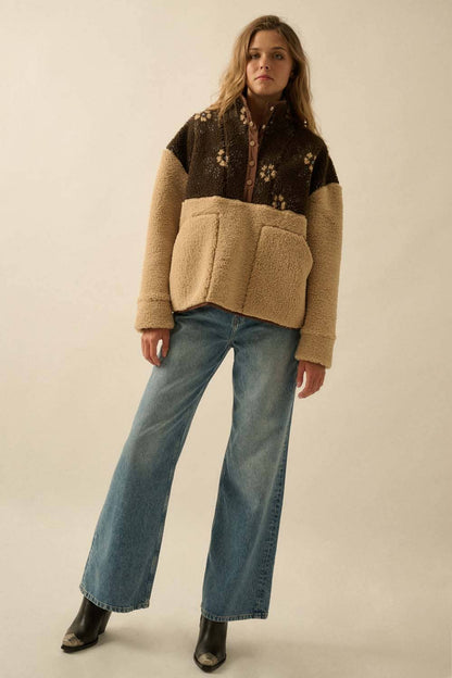 Colorblock Sherpa Fleece Half-Snap Pullover Jacket