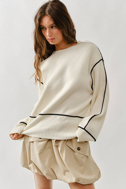 AJT5102 OVERSIZED FIT CONTRAST STITCHING SWEATER