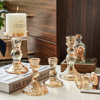 Glass Candlestick Holder Taper Candle Holders Tabletop Amber