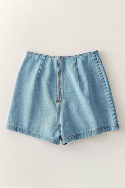 Retro Button Front High Waisted Denim Skort