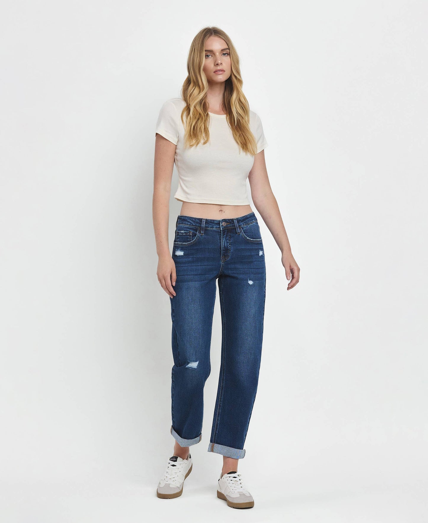 MID RISE DOUBLE CUFFED HEM BARREL LEG JEANS LV1490