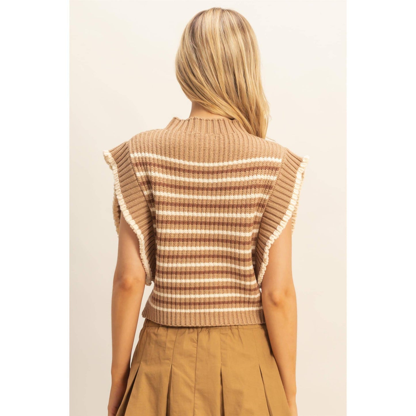 Chic Striped Mock Neck Sleeveless Sweater Vest