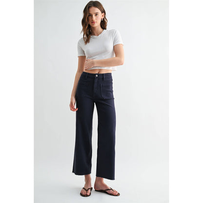 HIGH RISE WIDE LEG CROP RAW HEM