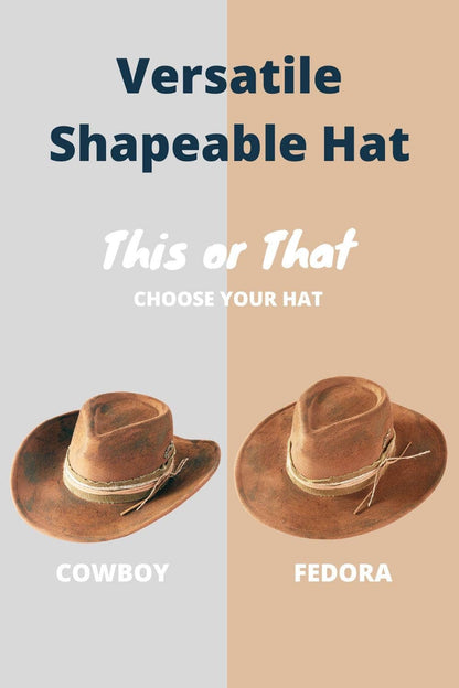MH0240 Billie Heritage Worn Shapable Cowboy/Fedora Hat