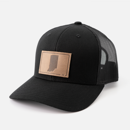 Indiana Silhouette Hat | Leather Patch Trucker Hat