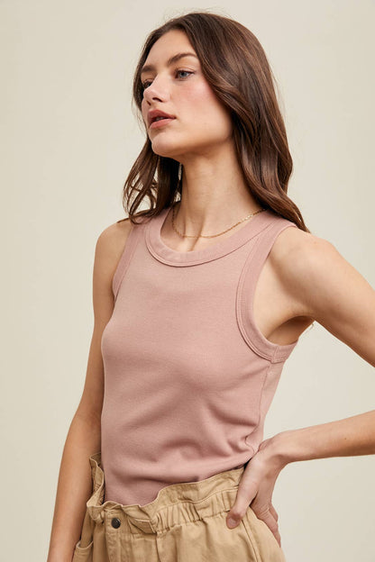 CREW NECK RIBBED KNIT TANK TOP
