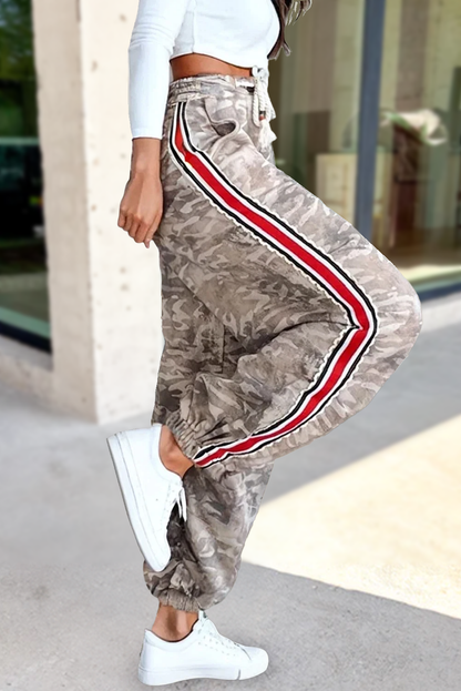 Camo Print Striped Side Drawstring Pants