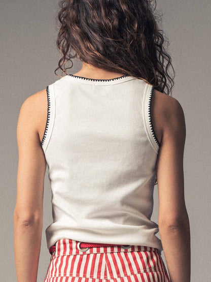 Contrast Trim Ribbed Minimalist Statement Tank Top