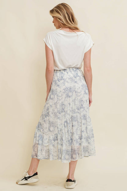 CS13363K - FLORAL PLEATED MIDI SKIRT