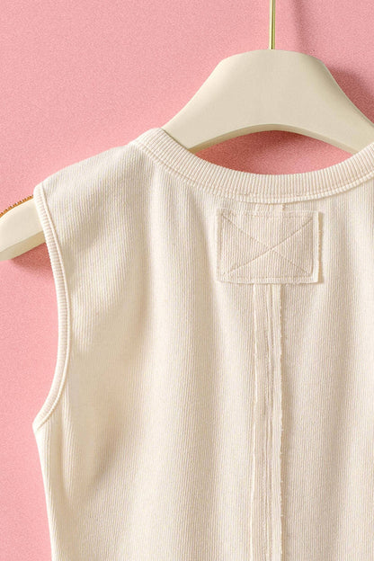 Raw Edge Ribbed Henley Tank