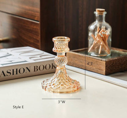 Glass Candlestick Holder Taper Candle Holders Tabletop Amber
