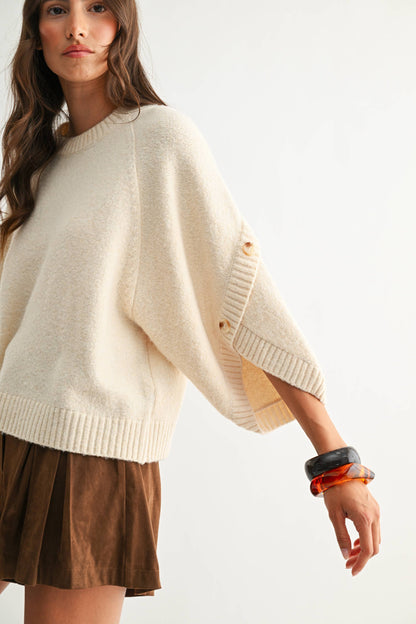 CJW27001 BUTTON SLEEVE KNIT PULLOVER
