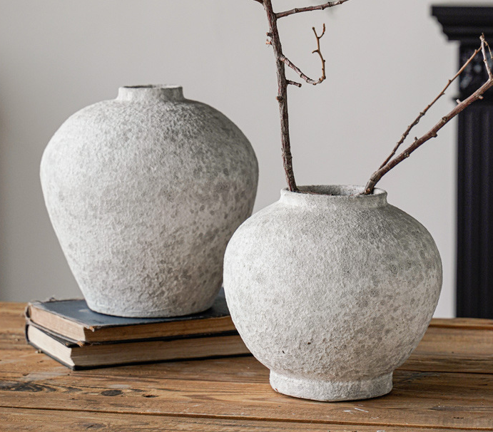 Handmade Terracotta Vase, Pottery Art Pot in Matte White