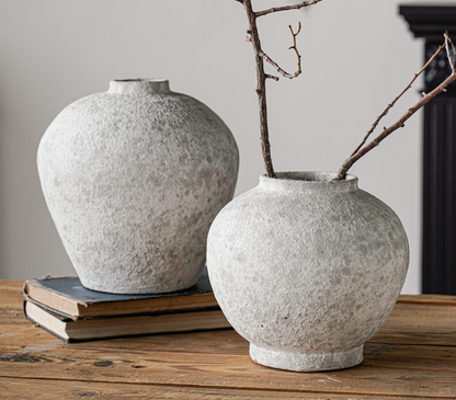 Handmade Terracotta Vase, Pottery Art Pot in Matte White