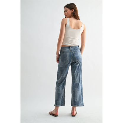 HIGH-RISE WIDE LEG ANKLE PATCH DENIM