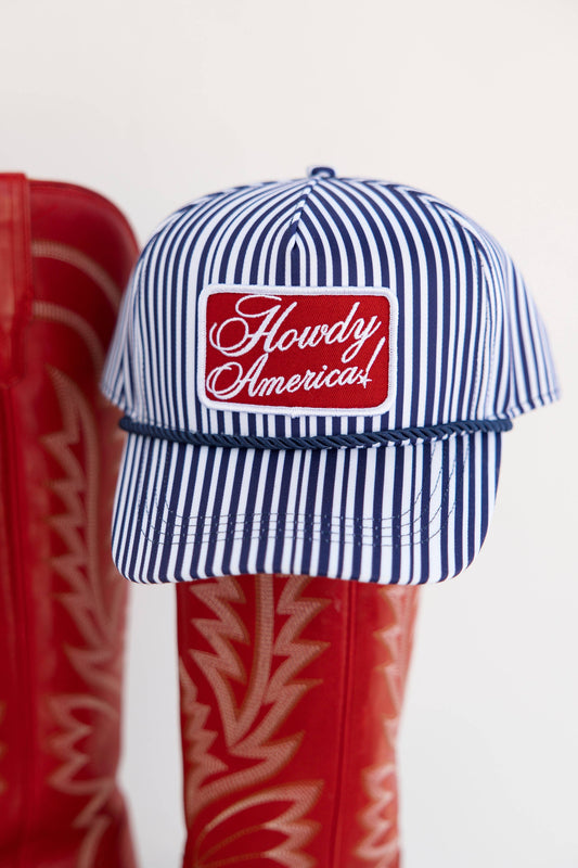 Howdy America Blue Striped Patch Hat 4th Of July Hat 