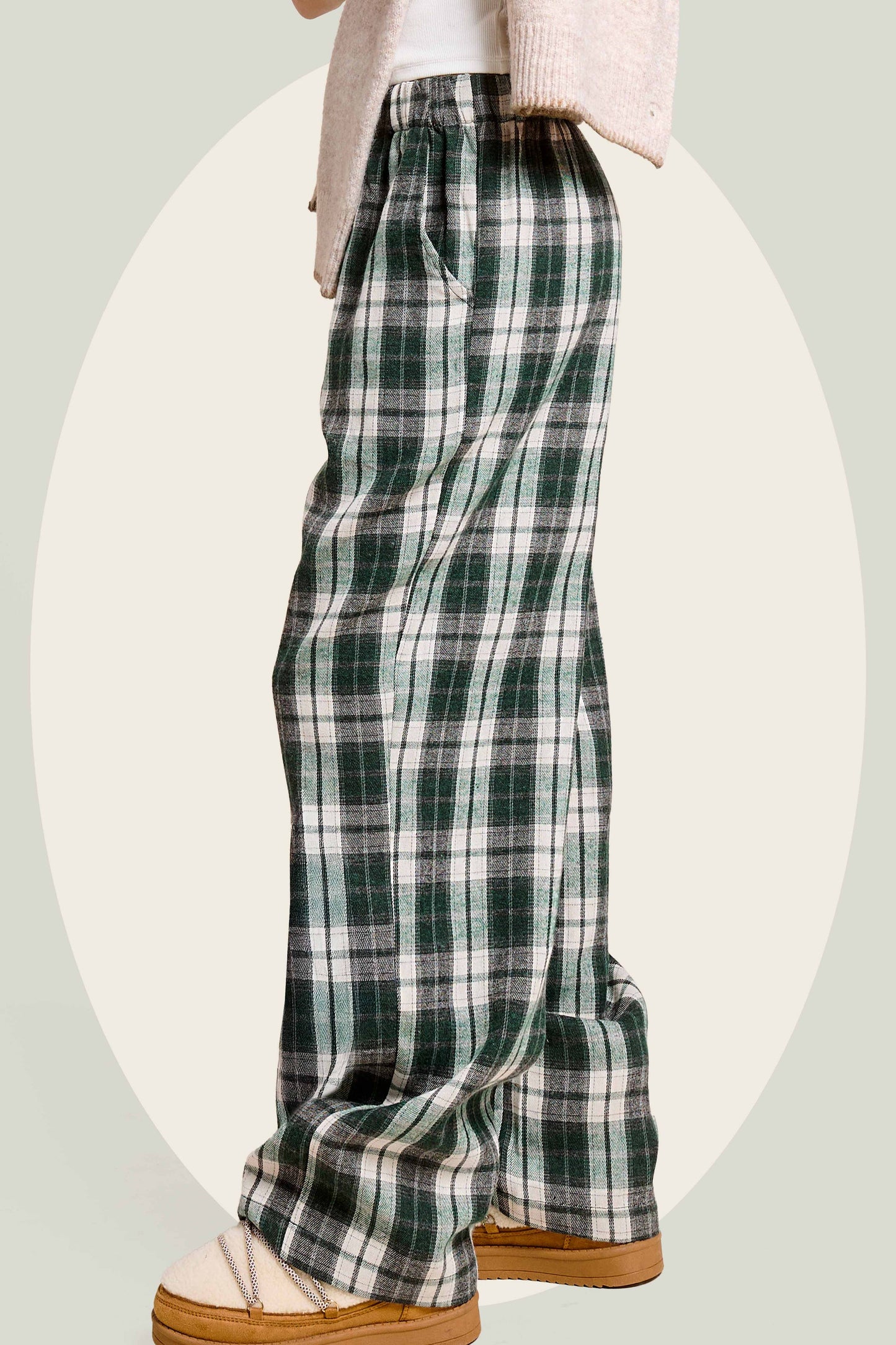 JDP4236-Plaid Flannel Wide-Leg Lounge Checkered Pants
