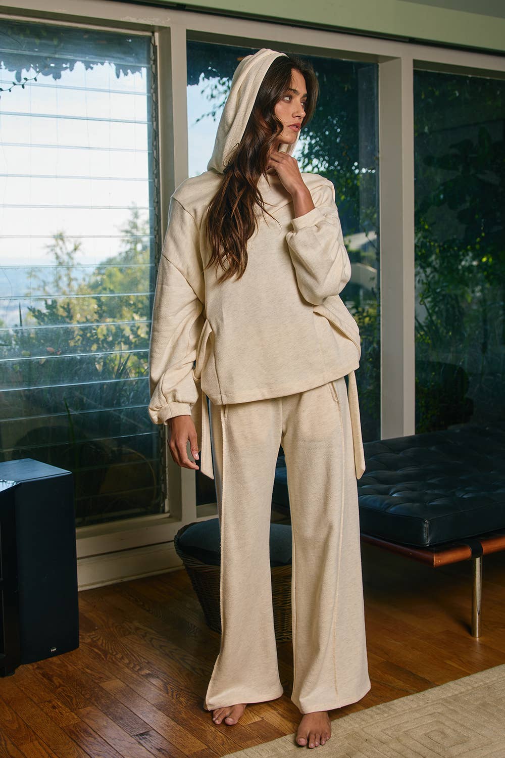 Side-Tie Detail Oversized Solid Hoodie
