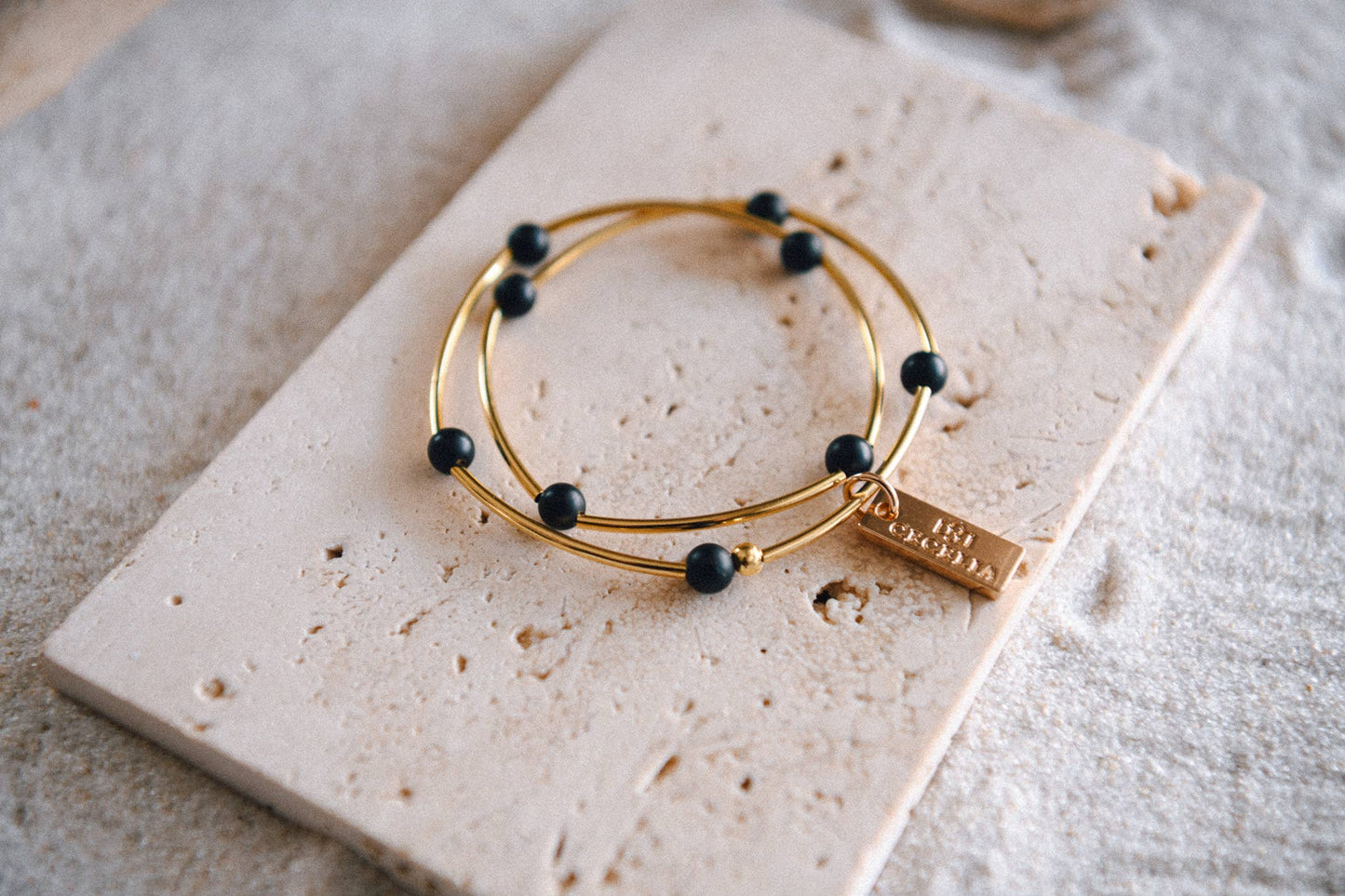 Gemstone and Gold Tube Double Wrap Bracelets